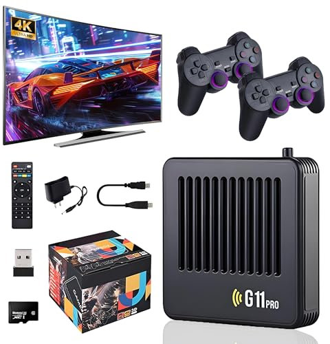 G11 Pro Console de Jeux Vidéo 4K, Carte TF 64 Go avec 30 000+ Jeux Rétro Intégrés, 40+ Émulateurs, avec Manette sans Fil 2,4 GHz, Jeux TV Rétro Plug and Play, Joystick 3D