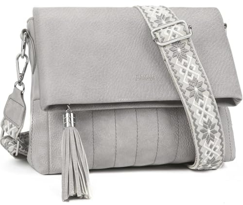 BITUOR Umhängetasche Damen Handtasche Schultertaschen mit zwei ReißverschlussFächern Fransenverzierung taschen damen mit Verstellbar Schultergurt