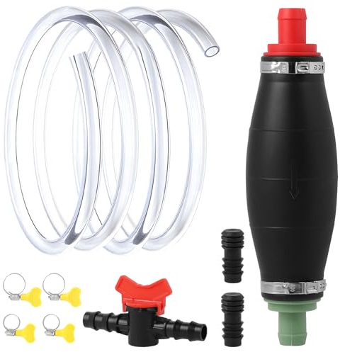 DBREAKS Handpumpe XL Umfüllpumpe mit Vakuumfunktion zum Umfüllen von Flüssigkeiten wie Wasser, Benzin, Diesel, Öl, Absaugpumpe mit Kraftstoffresistenten 2,5m PVC-Schlauch, Flüssigkeitsregler, Stöpsel