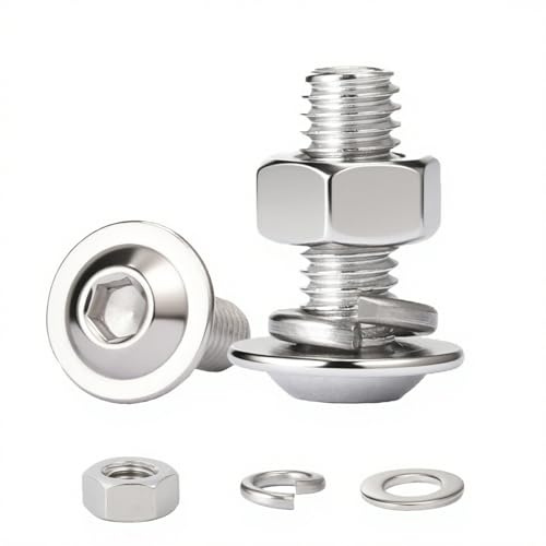 HAISHANG 10 Pièces M8x80 mm Vis à Tête Bombée avec Bride, Boulons à Six Pans Creux Filetage Complet avec Ecrous Hexagonal et Rondelles Elastique, Acier Inoxydable A2 V2A
