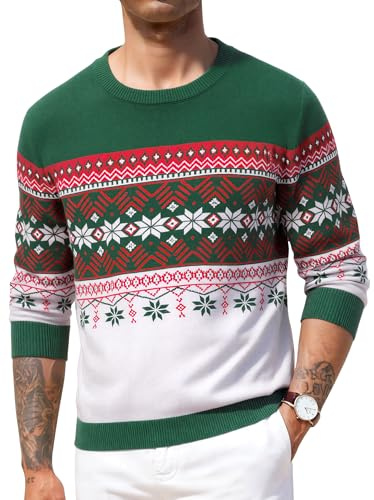 Crewhpo Suéter Navidad para Hombre Jersey Navideño de Cuello Redondo Invierno Ropa de Punto Pullover de Manga Larga