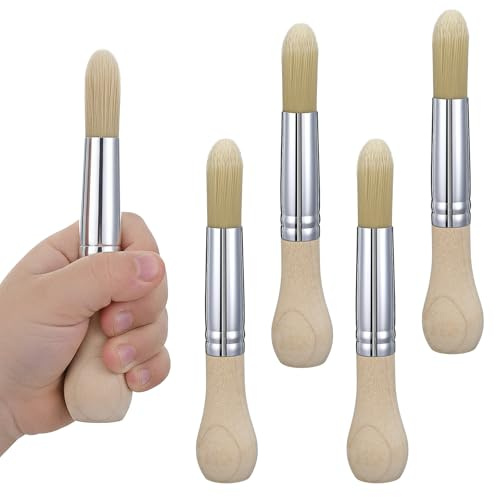4 Stück Malpinsel,Rund Holz Pinselset,Leicht zu Greifen Malen Pinsel,Aquarellfarben-Set, für Abwaschbare Farbe Acrylfarbe