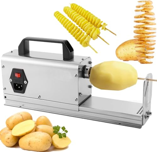 LISTaRSw Patatine Fritte Tornado Automatiche - 2 Set di Lame (2 Mm/2,5 Mm), Affettatrice Elettrica Tornado 3 in 1 - Twist di Patate + Patatine Fritte + Hot Dog Twist