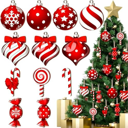 KASESSS 36 Piezas Adornos Arbol Navidad, Decoracion Arbol de Navidad de Madera, Creativo Adornos Navidad Arbol, Decoracion Arbol Navidad con SOGA, Christmas Tree Decorations para Niños y Adultos