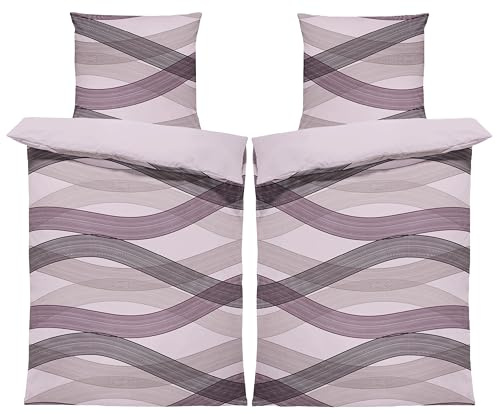 one-home Winter Biber Bettwäsche Baumwolle Kuschelig Flauschig Warme Weiche Flanell Bettbezüge Modern, Größe:4 teilig 135x200 cm, Farbe:Welle Lavendel lila