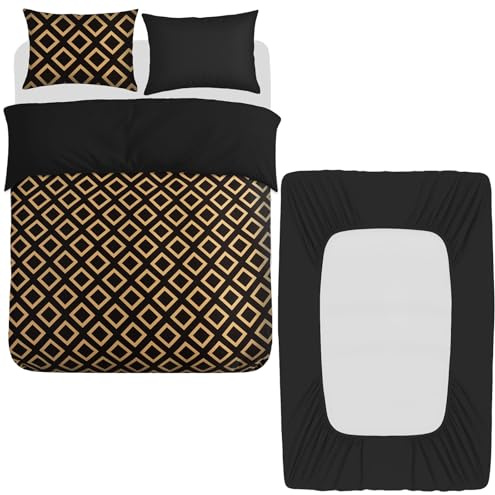 Grace 4 Pcs King Size Duvet Cover Sets with Matching Black King Size Fitted Sheets 40 cm Extra Deep Pocket - Premium Microfibre Reversible Quilt Cover Bedding Set For All Seasons
