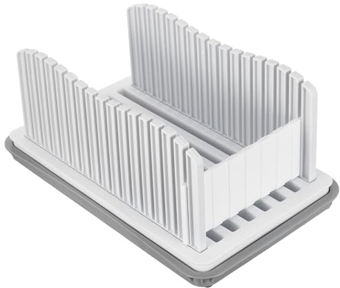 BIUDECO Trancheuse Plastique Guide de Découpe Réglable Bac Récupérateur de Miettes Ustensile Cuisine Antidérapant pour Toasts et Pains Maison – Planche à Découper Compacte pour Usage