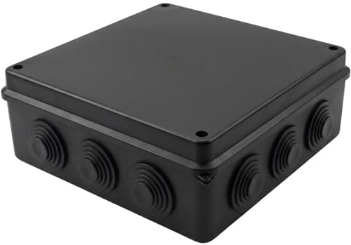 Lumonic Verteilerdose Aufputz IP65 schwarz | extra groß, 200x200x80mm, 12 Kabeleinführungen | Deckel verschraubt | Hochwertiges PVC | Großer Innenraum für Hutschienen, Klemmblöcke und Aktoren