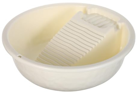 GLEAVI Bac à Linge avec Planche à Laver Intégrée, Bassine en Plastique Épais Crème Petit Format, Lavabo Linge à Main, pour Buanderie et Lavage Domestique, Plateau de Frottement, Gain