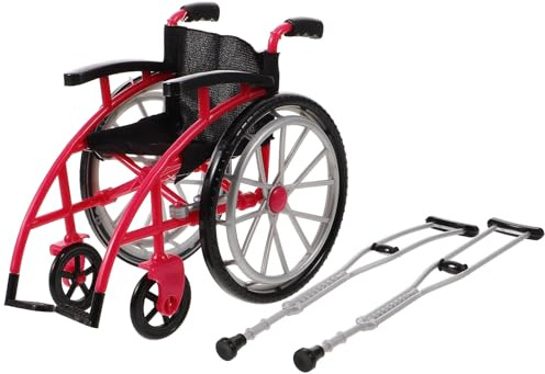 Ipetboom Realistico Mini Sedia a Rotelle, Stampelle, Set di Accessori per Casa Delle Bambole in Miniatura, Sedia Decorativa per Playset, Rosy