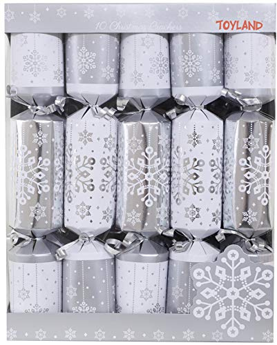 10 Deluxe Silver and White Christmas Crackers