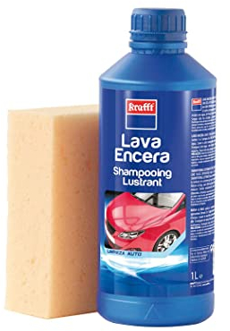 Krafft Lava Encera Coche + Esponja, 2 en 1 Champú Coche + Cera Coche Abrillantadora Carrocería 1 L