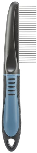 TRIXIE Kamm - Auflockern des Fells - gummierter Kunststoffgriff - Metall-Kamm - schwarz/blau - 23765
