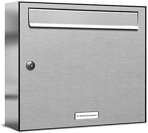 AL Briefkastensysteme 1er Briefkasten V2A Edelstahl rostfrei wetterfest 1 Fach Briefkastenanlage Aufputz Wandmontage DIN A4 in Postkasten Design modern