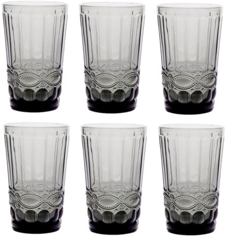 GMMH Lot de 6 verres à vin et verres à boire vintage colorés avec gaufrage en relief (nœud gris, verre à boire) - Verre à vin, calice, long drink, cocktail, verre