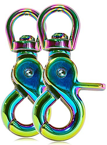 Ganzoo Scheren-Karabiner Haken mit 360° Drehgelenk für Hunde-Leine und Halsband, Wirbel-Schnappverschluss für Paracord, Schlüsselanhänger und Gurt, Regenbogen, 61 mm, 2er Set