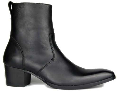 OSSTONE Stivaletto da uomo heel Chukka in pelle Stivaletti firmati Scarpe casual tacco Chelsea Stivali OS-VF1088-IT 12 nero