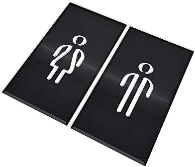 DOJA Barcelona | Acrylique Symbole de Toilette Adhesif | Femme + Homme | Couleur Noir | 180mm x 100mm | Pictogramme de Porte | Signe de Porte Salle de Bain, Deco Toilette, Bureau, Restaurant