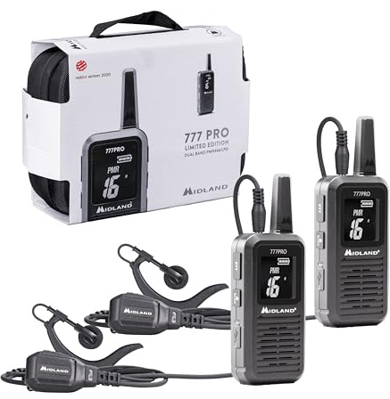 Midland 777 Pro 2er Kofferset, C1365.01, 2 x hochwertige PMR446 + LPD Funkgeräte für die professionelle und Private Nutzung mit digitalem Display, bis zu 14 Stunden Betriebszeit, schwarz