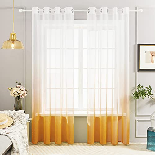 Deconovo Cortinas Infantiles, Habitacion Juvenil, Tanslucidas Visillo, con Ojales, 140x260 cm(Ancho x Alto), Naranja, 2 Piezas