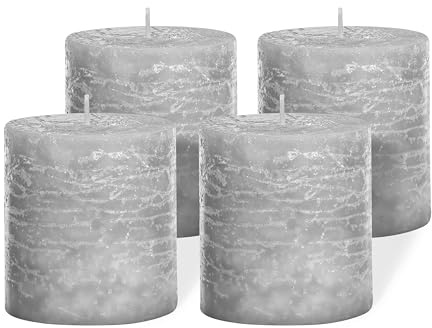 Brandsseller 4er Set Stumpenkerzen 7x7,5 cm – durchgefärbt & aus Paraffin – rustikale Kerzen mit langer Brenndauer – Dekokerzen für Tischdeko, Weihnachten & Feste – Grau