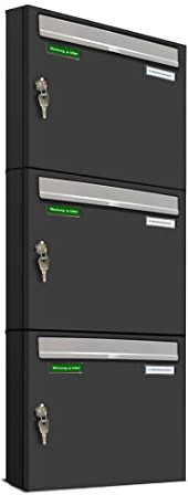 AL Briefkastensysteme Basic 3er Briefkasten RAL 7016 Anthrazit Grau/Einwurfklappe RAL 9006 Weiß Aluminium 3 Fach DIN A4 wetterfest mit Posthaltebügel und 2 Namensschildern