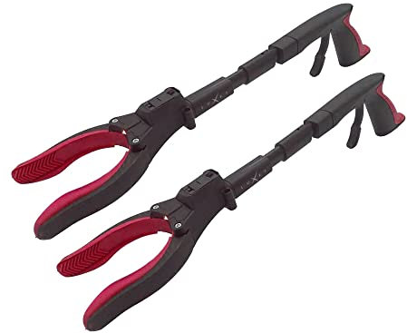 Grabber Reacher Tool 19 Aluminum Magnetic Claw with LED Light, Reacher Grabber Pickup Tool, Foldable Gripper Grabbers for Elderly Grab it Reaching Tool, Trash Grabbers Pickers, Red, by Luxet 2-Pack