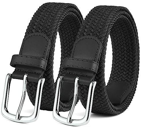 MATLAB 2er-Pack Stretchgürtel für Damen & Herren – Elastische Flechtgürtel aus Stoff, Verstellbar & Dehnbar, 3,3 cm breit, Schwarz & Schwarz, Länge 100 cm