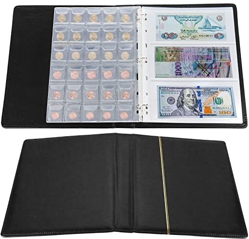 Fippy 150 Taschen Münzalbum Münzsammlung, Papiergeld Sammelalbum, Leder Münzsammelalbum Münzen Aufbewahrung Sammelalbum für Münzen, Souvenir Münzen, Papiergeldstempeln