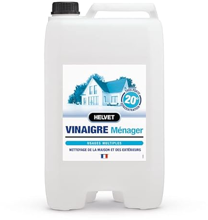 HELVET VINAIGRE BLANC MENAGER 20 Degrés – SUPER CONCENTRE – Gros Format 10L pour le Nettoyage de la Maison et des Extérieurs – Produit 100% Naturel