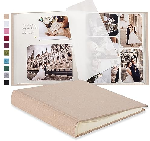 Pssoss Large DIY Scrapbook Photo Album 100 pages with Writing Space for 3x5 4x6 5x7 6x8 8x10 Pictures for Baby Wedding Family Children Anniversary Photo Album (Beige)
