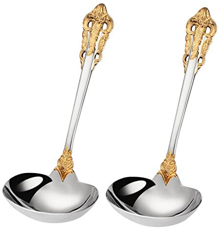 Mafier 2 Stück Saucenkelle aus Edelstahl, groß, 28,3 g. Servierlöffel, Saucenschöpflöffel, Puffer, Zuhause, Küche, Schöpflöffel, wunderschönes Teil, goldene Löffel, spülmaschinenfest