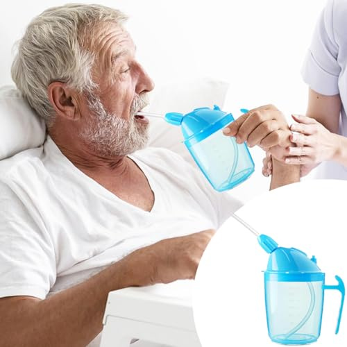 VOPHIA Gobelet pour adultes handicapés - Convalescent - Anti-déversement - Avec paille - Pour personnes âgées - Pour la maternité, l'eau, le porridge, la soupe - 350 ml - Bleu