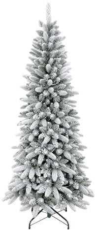 Bellapianta Albero di Natale Slim Innevato 210cm Super Folto Realistico Real Touch, Albero di Natale Slim Innevato 210 Premium in PE/PVC Verde, Guanti e Sacchetto