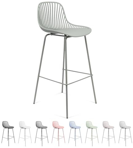THE SECRET HOME - Taburete de Polipropileno y Metal - Alto. 103 cm x Largo. 48 cm x Ancho. 42 cm - Color Verde Oliva - Asiento Extra para el Hogar - Ideal para Cocina (Modelo 1)
