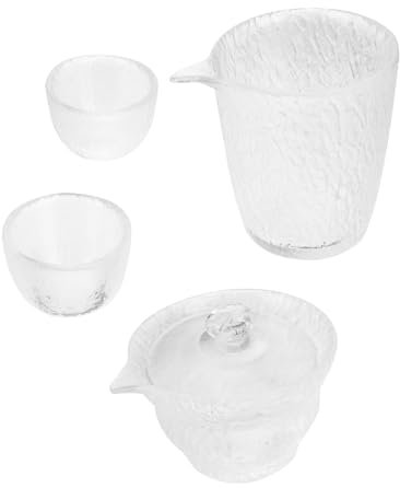 DECHOUS Heat-Resistant Glass Tea Dispenser Set with Ice Carving Pattern Gaiwan Public Tea Cup and at Home