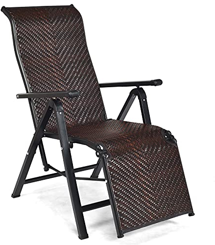 COSTWAY Sonnenliege Rattan, klappbarer Liegestuhl mit Verstellbarer Rückenlehne, Gartenstuhl mit Liegefunktion, Gartenliege mit Armlehne, Hochlehner Klappliege für Garten, Terrasse, Balkon