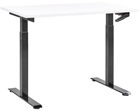 Beliani Höhenverstellbarer Schreibtisch mit Kurbel weiß/schwarz 120x72 cm DESTINES