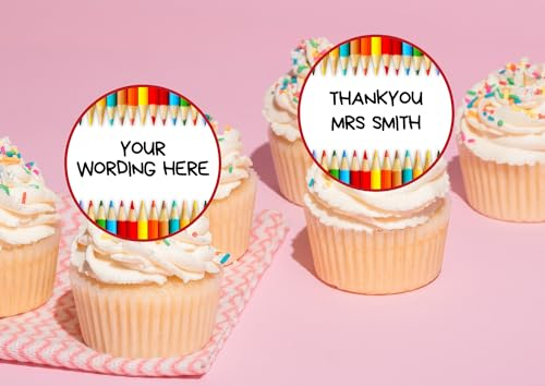 edible 20 x 5cm Personalised THANK YOU TEACHER SCHOOL cupcake toppers uncut - Any wording - 1 (WAFER PAPER)