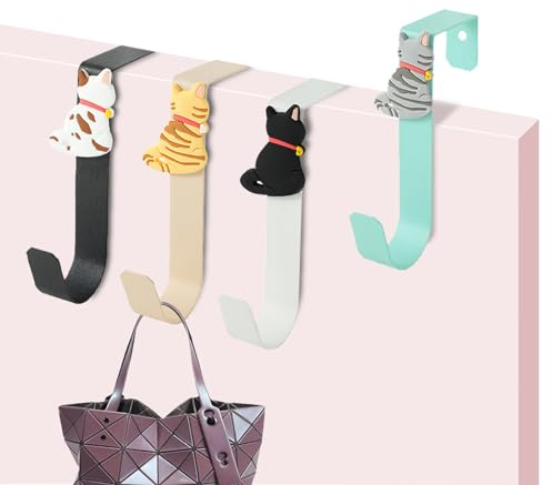KASESSS 4 ganci sopra porta, motivo gatto, ganci robusti senza perforazione, per porte camera da letto, bagno, armadio