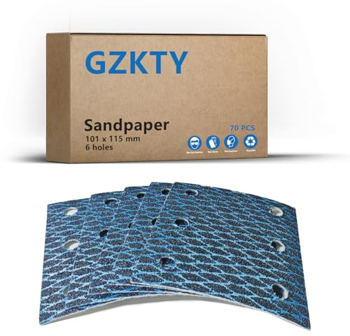GZKTY 70 Blad Slipmateriel med Klettfäste, 6-hål, 115x101 mm（Korn 40-240） – Kompatibel med BO4555 BO4554 BO4561 DBO484Z DBO480Z Vibrationsslipmaskiner