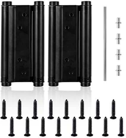 2pcs Double Action Spring Hinges, Stainless Steel Automatic Closing Double Action Spring Hinges with Screws Adjustment Rod Fixing Bolt Door Hinges for Saloon Cafe Bar(Black)