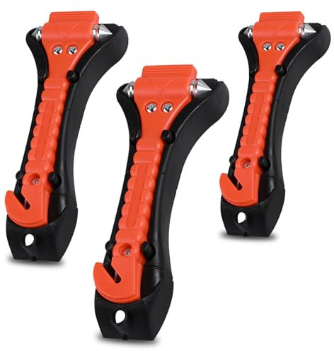 OWLMATE Pack de 3 cortadores de cinturón Martillo de Emergencia Martillo de Emergencia para Coche con Cortador de cinturón tüv Martillo de Emergencia para Coche con Cortador de cinturón para Coche