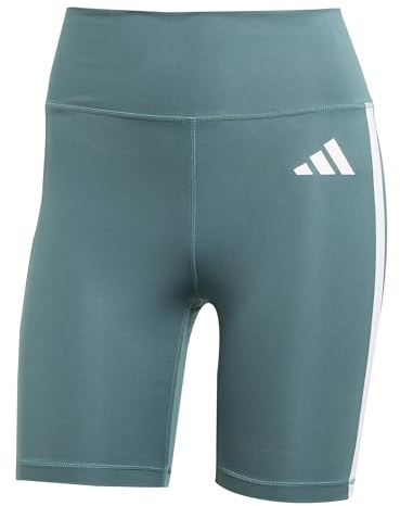 adidas Donna Optime Essentials 3Stripes Short Leggings, preloved teal/white, S 5 inch