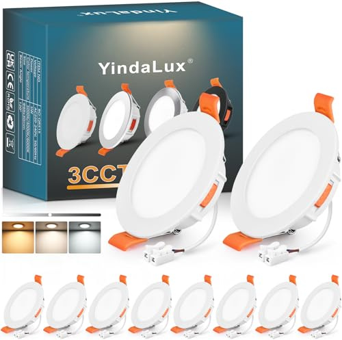 YindaLux LED Einbaustrahler 230V Dimmbar 5W 550LM Deckenspots LED Spots 230V 68mm Ultra Flach IP44 Bad Einbauleuchten Einbauspots Warmweiß 3000K Neutralweiß 4000K Kaltweiß 6000K Weiß 10er Set