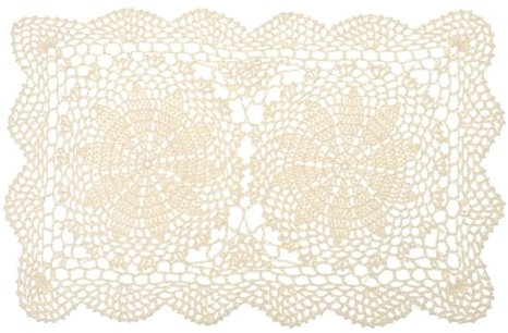 QUARKZMAN 17x11 Zoll Handgemachte Häkeldeckchen, Polyester-Baumwoll-Tischsets Rechteckige Tisch-Häkelplatzsets für Esstisch Küche Partys, Beige