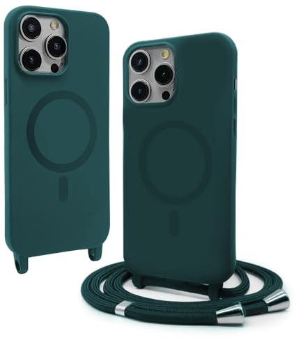VAVAVOOMY Handykette Hülle für iPhone 12 Pro Max(6.7) mit Band Halsband Lanyard (abnehmbar) Handyhülle, Verstellbarer Lanyard.Magnetisch Stoßfest Silikonhülle Wireless Charging kompatibel .-Grün