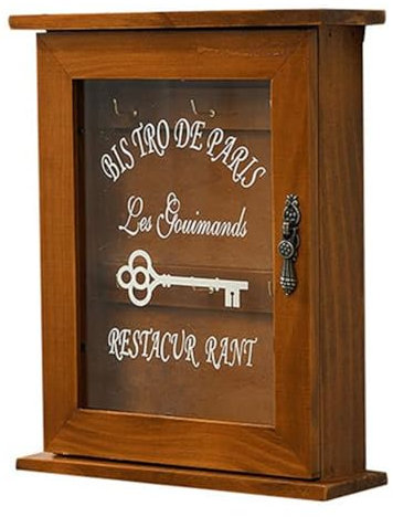 Jolsaawie Cassetta portachiavi in legno, stile retrò, da parete, con porta magnetica, in legno massiccio, con 6 ganci, colore marrone scuro