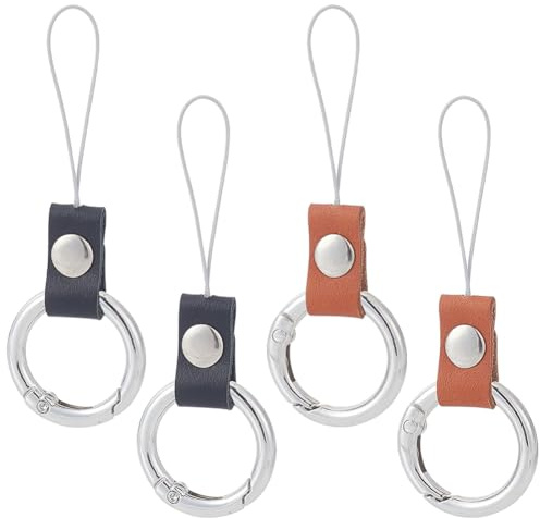 PLIGREAT 4 Pcs Short Cellphone Lanyard with Finger ring, Black Brown Metal Key Ring with Strap Grip Holders with Leather Buckle for Keys Portable Electronic Devices