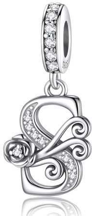 HappyStar Lettre Charme de L'alphabet Argent Sterling 925 Rose Alphabet Initial Dangle Charm Pendentif Charms Fit pour Pandora and bracelet européen
